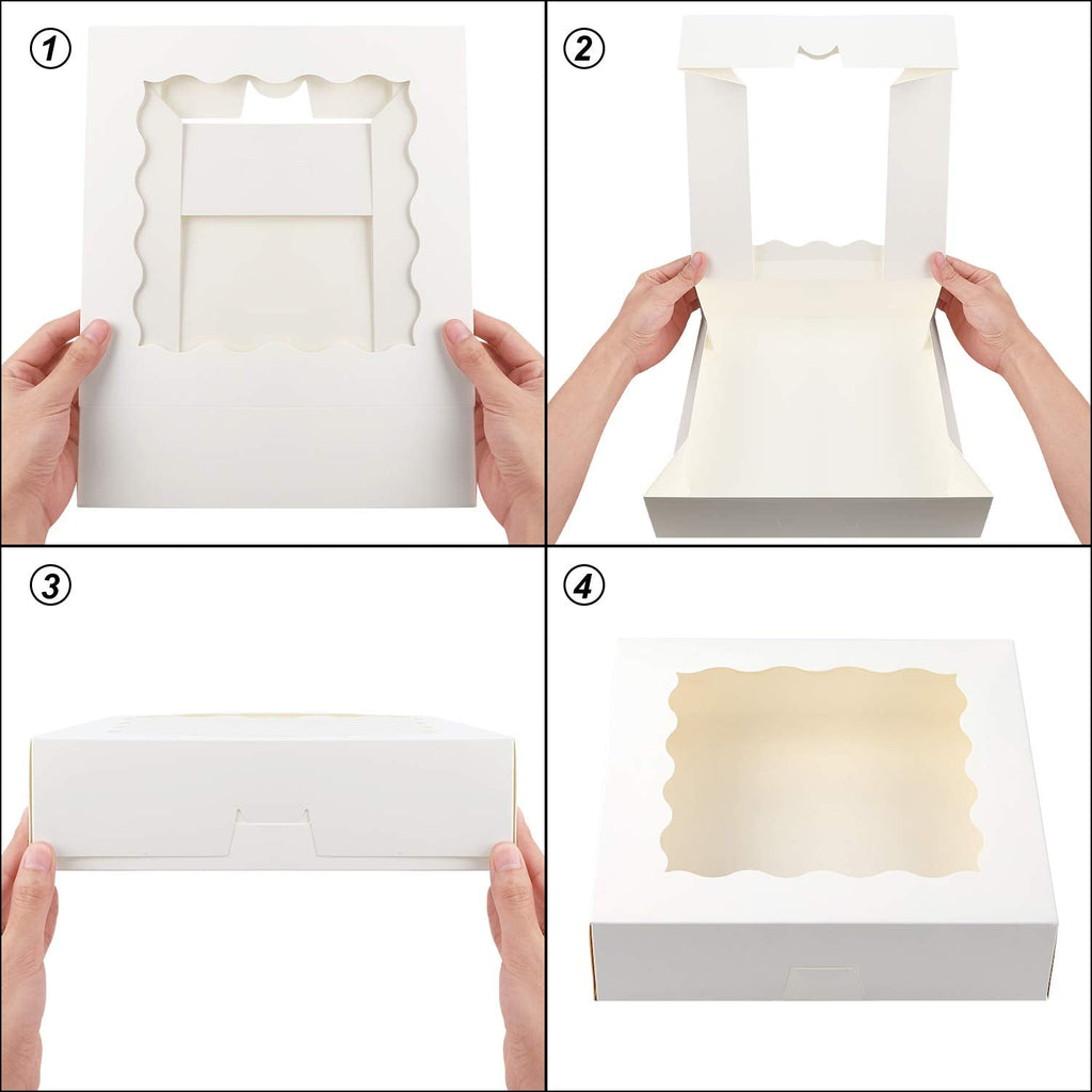 10 x 10 x 2.5" White Bakery Boxes with Window Pastry Boxes for Cakes, Cookies and Desserts