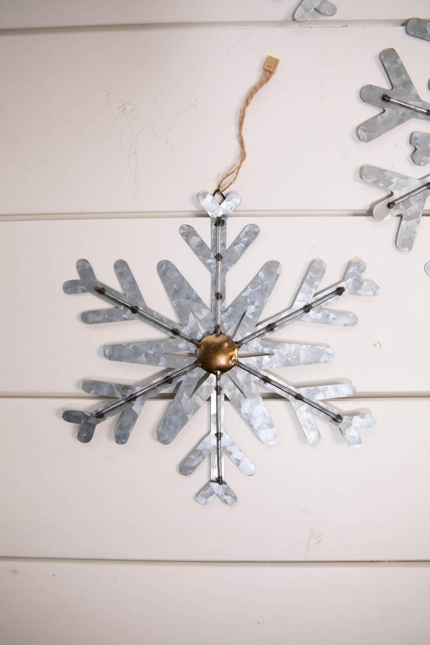 8" Galvanized Metal Snowflake Ornament Rustic Style