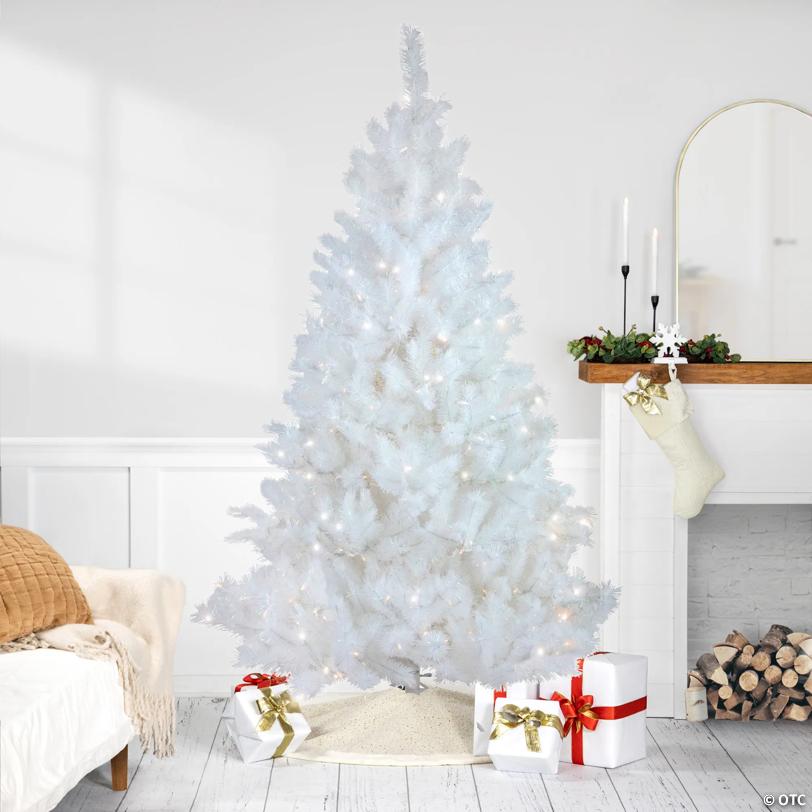 6.5' Pre-Lit White Alaskan Pine Artificial Christmas Tree  Warm White LED Lights