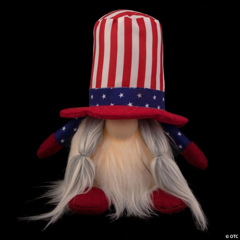 6.75" Lighted Americana Girl 4th of July Patriotic Gnome