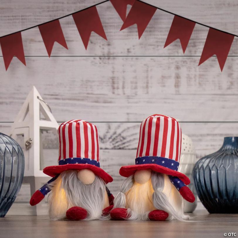 6.75" Lighted Americana Girl 4th of July Patriotic Gnome
