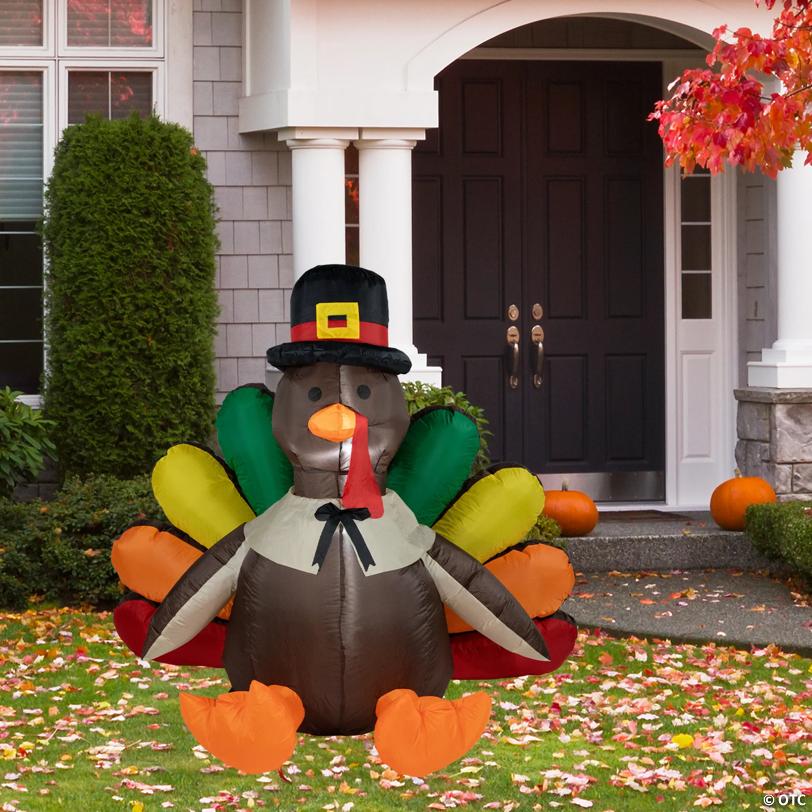 6' Brown and Red Inflatable Lighted Thanksgiving Turkey Outdoor Decor