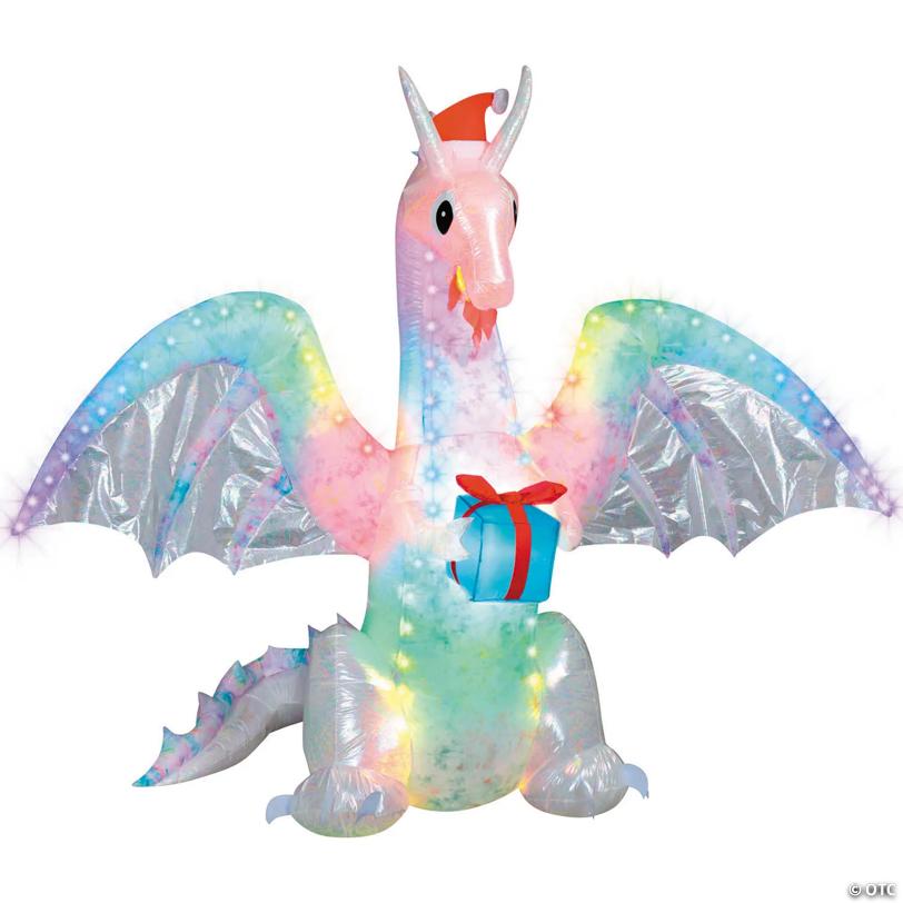 6 Ft. 10" Airblown® Inflatable Rainbow Lightshow Dragon with Flaming Mouth Christmas Outdoor Yard Decoration