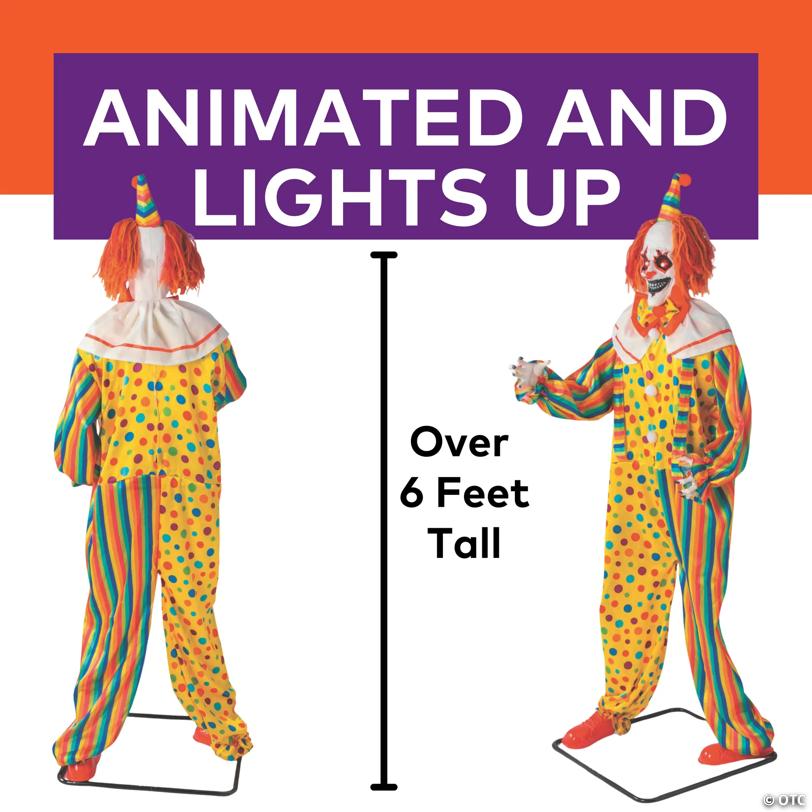 6 Ft. 2 3/4" Animated Standing Light-Up Multicolor Clown Halloween Decoration