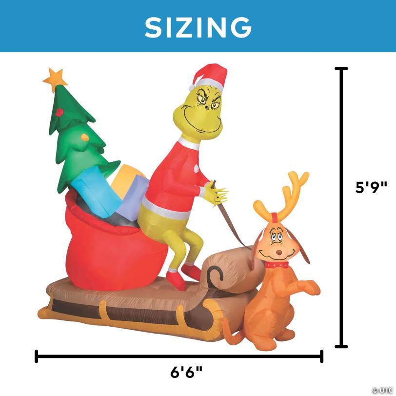 6 Ft. 6" Airblown® Dr. Seuss™ Grinch & Max with Sleigh LED Inflatable Christmas Yard Décor