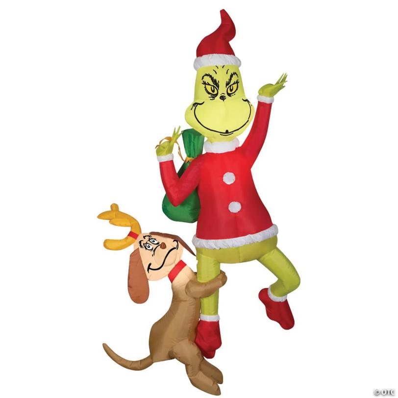 6 Ft. Airblown Blowup Inflatable Hanging Grinch & Max with Built-In Lights Christmas Outdoor Yard Decoration
