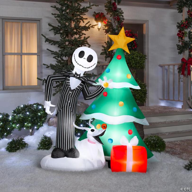 6 Ft. Airblown Inflatable Light-Up The Nightmare Before Christmas Jack & Zero with Christmas Tree