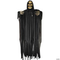 6 Ft. Animated Hanging Shaking Skeleton Reaper with Black Robe Halloween Decoration