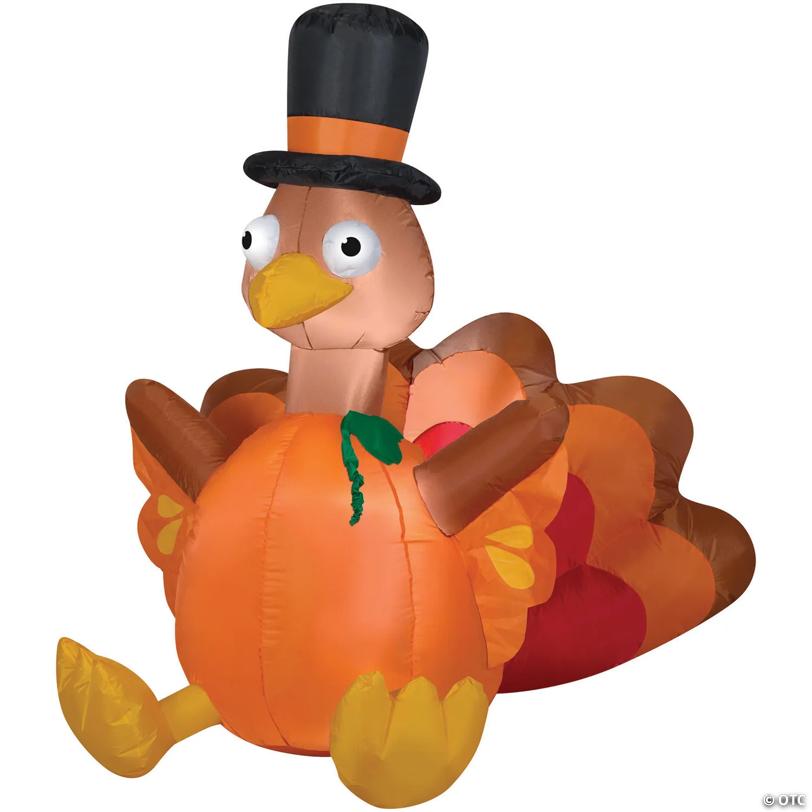 6 Ft. Blow-Up Inflatable Turkey Pumpkin with Built-In LED Lights Outdoor Yard Decoration