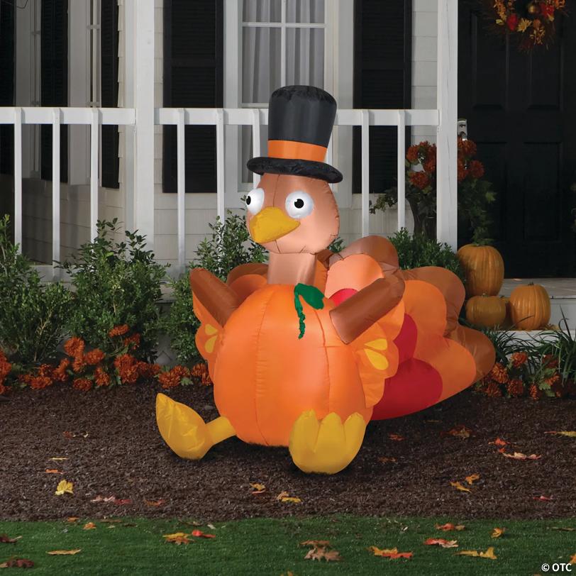 6 Ft. Blow-Up Inflatable Turkey Pumpkin with Built-In LED Lights Outdoor Yard Decoration