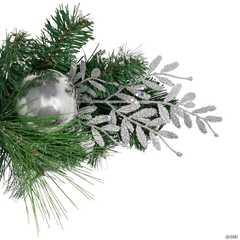 6' Green Pine Needle Garland with Pinecones and Striped Christmas Ornaments  Unlit