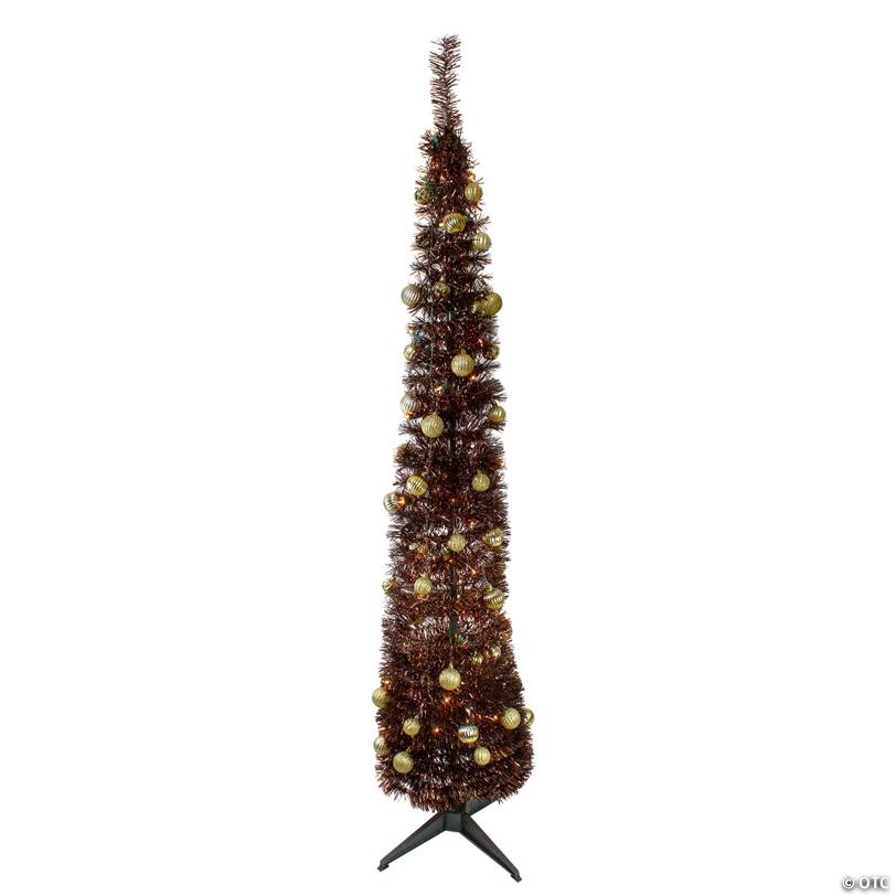 6' Pre-Lit Brown Pre-Decorated Pop-Up Artificial Christmas Tree