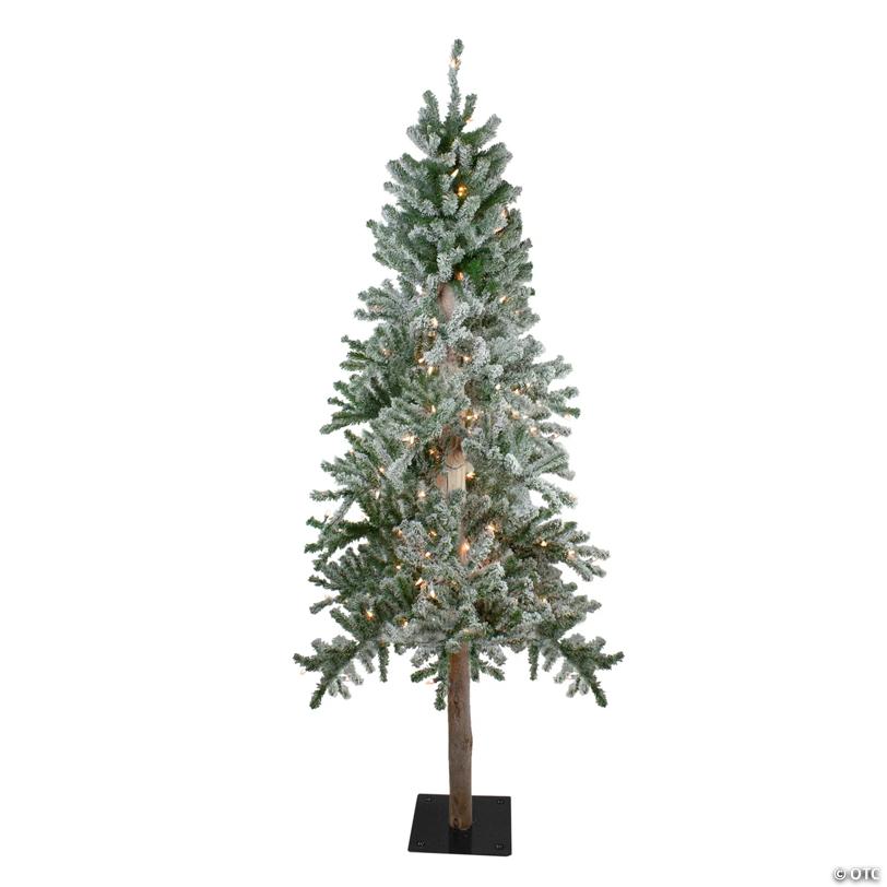 6' Pre-Lit Flocked Alpine Artificial Christmas Tree  Clear Lights