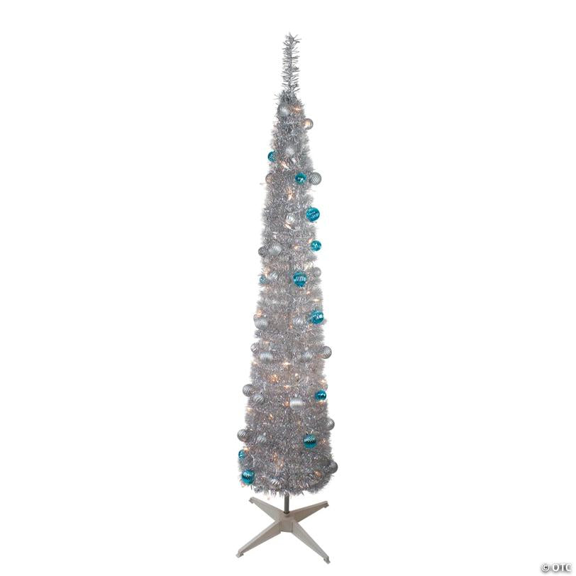 6' Pre-Lit Silver and Blue Pre-Decorated Pop-Up Artificial Christmas Tree