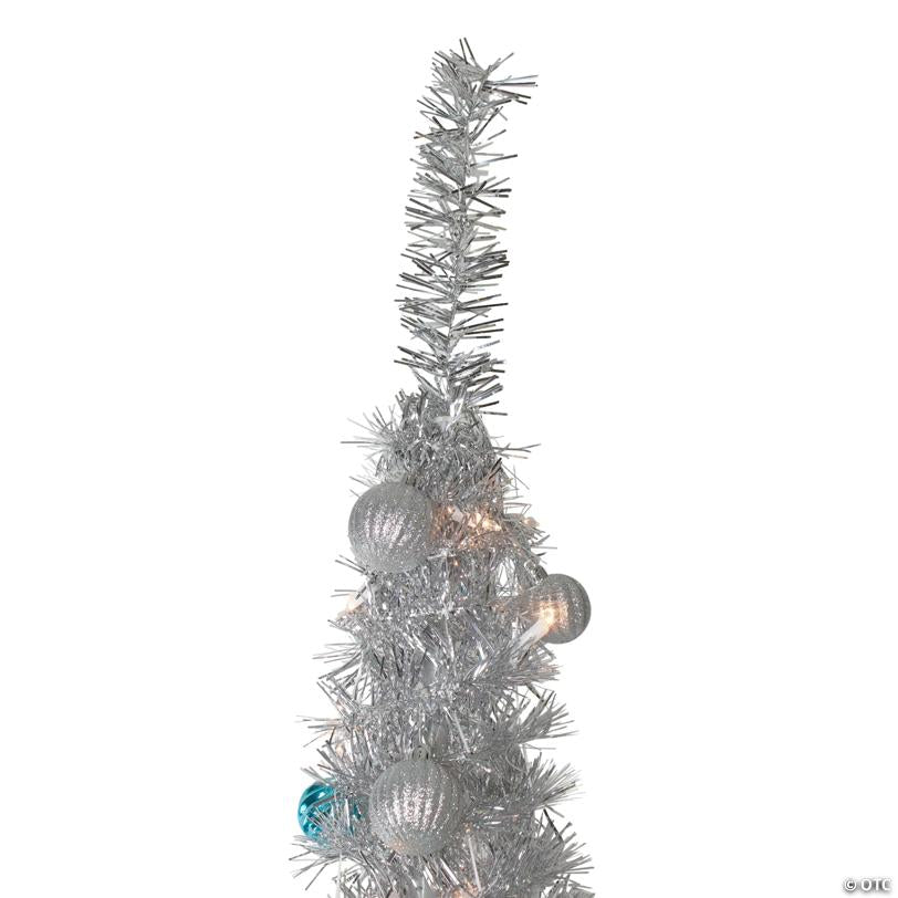 6' Pre-Lit Silver and Blue Pre-Decorated Pop-Up Artificial Christmas Tree