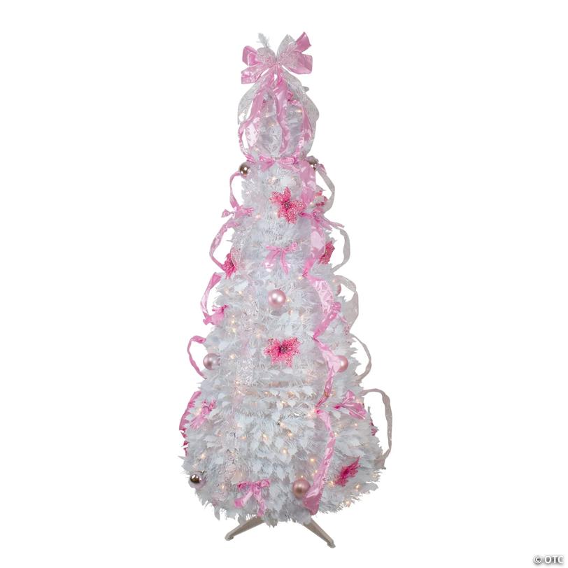 6' Pre-Lit White and Pink Pre-Decorated Pop-Up Artificial Christmas Tree