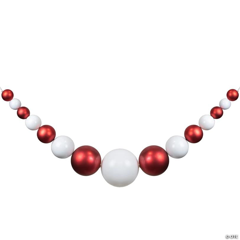 6' Red and White Shiny and Matte Shatterproof Ball Christmas Swag