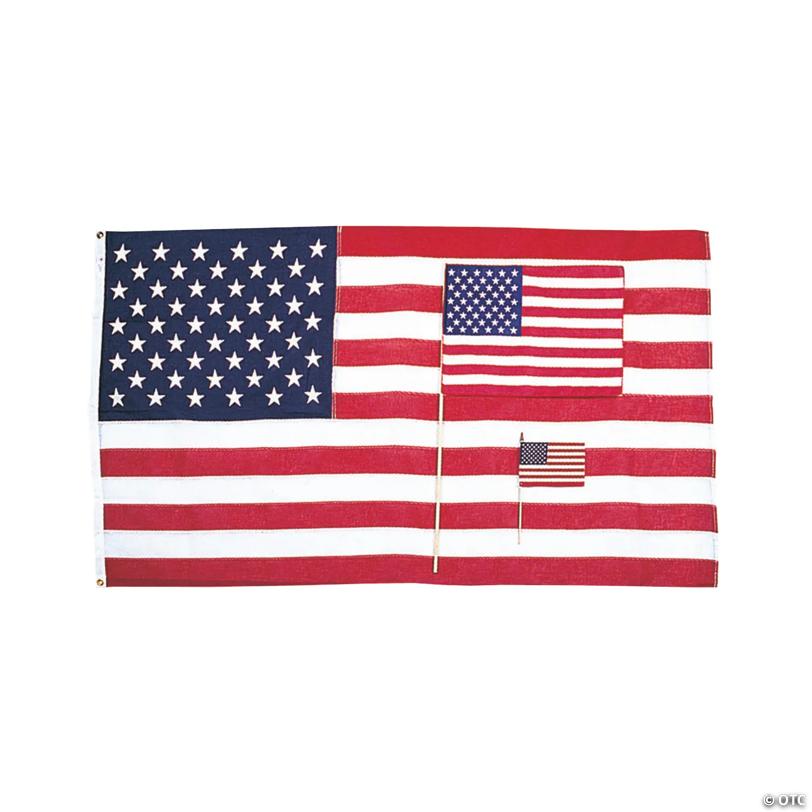 6" x 4" Small Cloth American Flags on Wooden Sticks - 12 Pc.