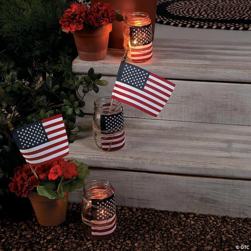 6" x 4" Small Cloth American Flags on Wooden Sticks - 12 Pc.