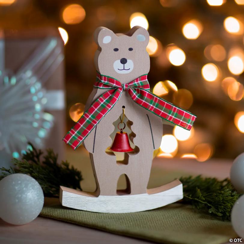 6" x 9" Christmas Rocking Bear Wooden Tabletop Centerpiece