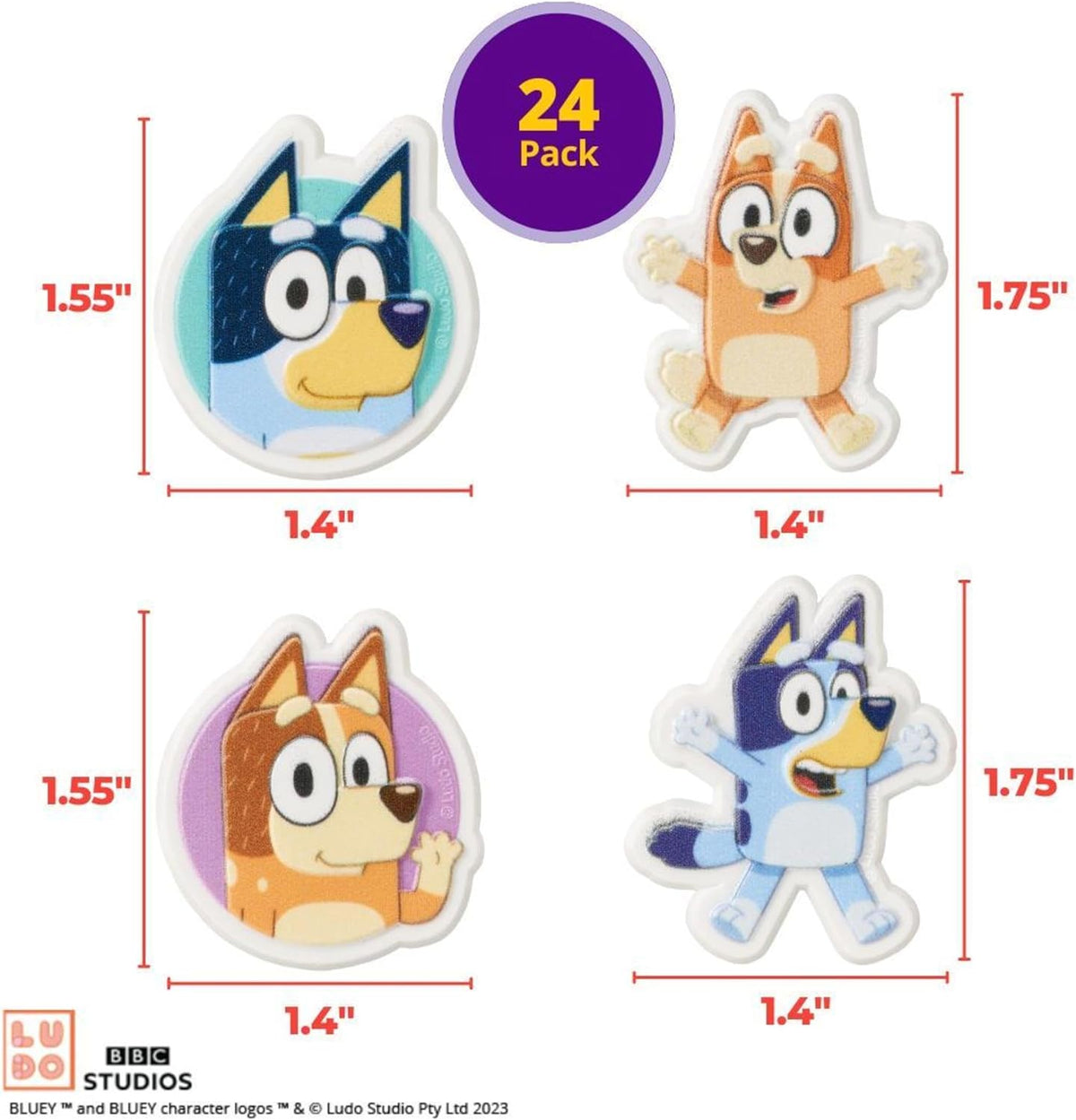 Bluey So Much Fun Rings, 12 Cupcake Cake Decorations Featuring Bluey, Bingo, Bandit, and Chilli, 3D Food Safe Cake Toppers – 72 Pack (Copy)