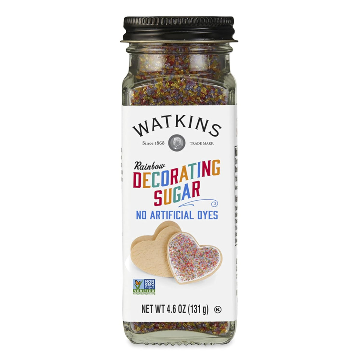 Watkins Rainbow Sanding Decorating Sugar, Non-GMO, Kosher, 4.6 Ounce Jar Dye Free