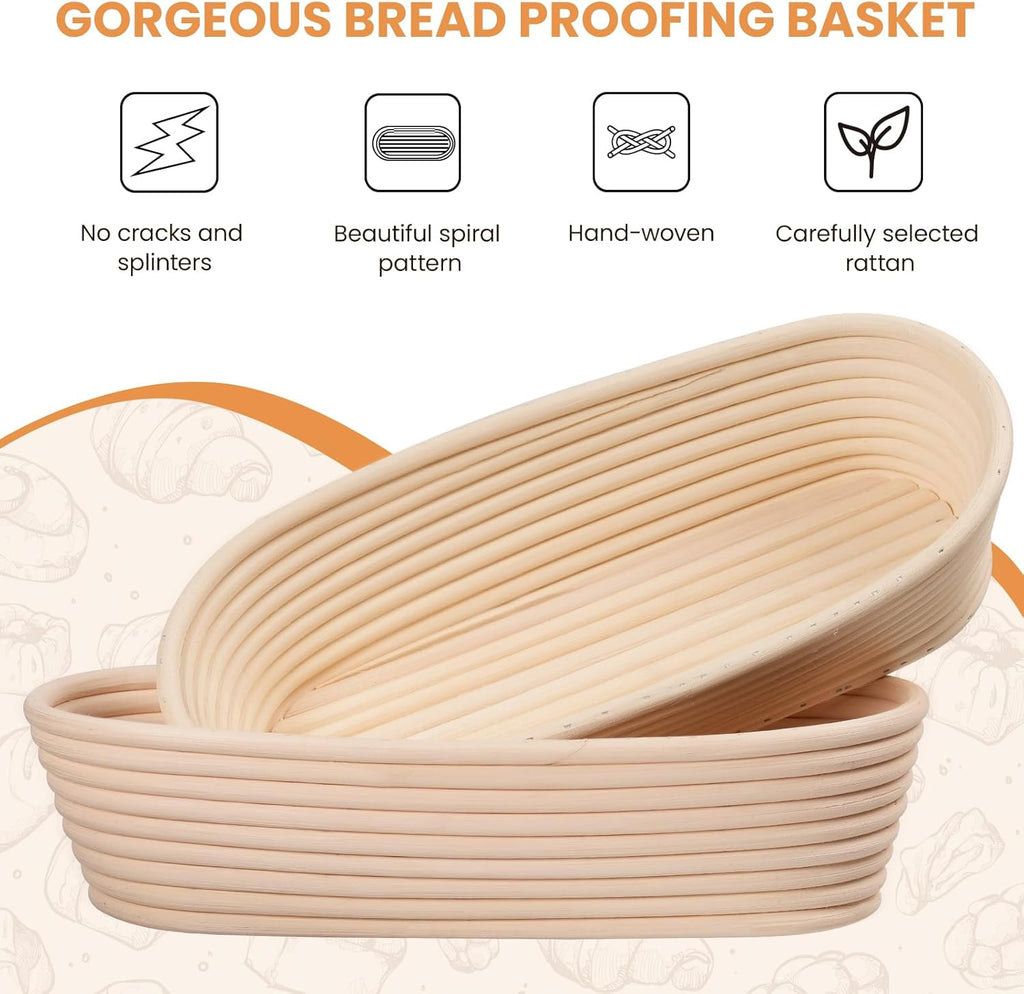 Bread Proofing Basket 12 inch Oval Shaped Dough Proofing Bowl w/Liners Perfect for Professional & Home Sourdough Bread Baking