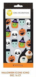 Wilton Halloween Frankenstein, witch, skull, and pumpkin Icons Royal Icing Decorations – 16 Count