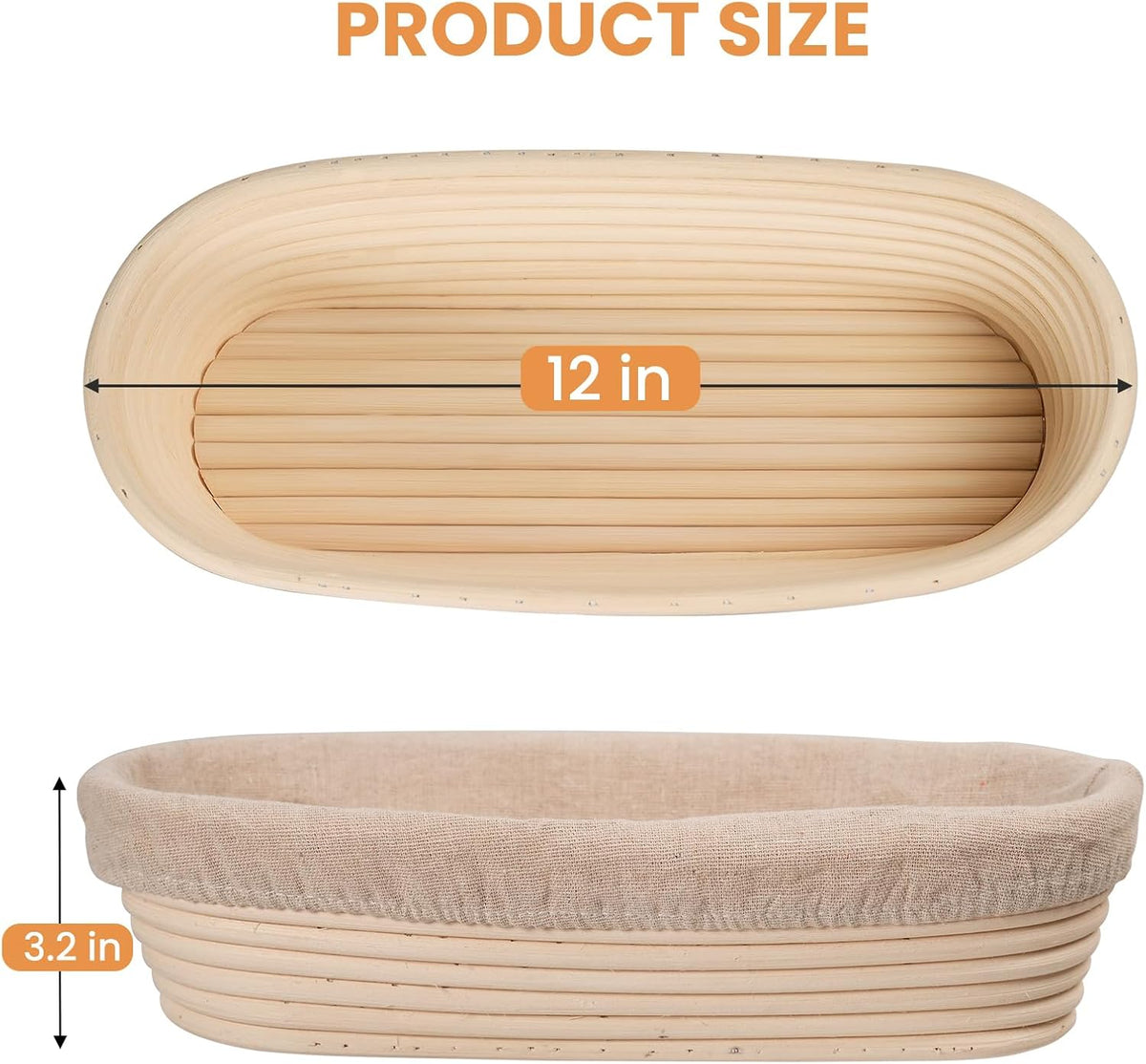 Bread Proofing Basket 12 inch Oval Shaped Dough Proofing Bowl w/Liners Perfect for Professional & Home Sourdough Bread Baking