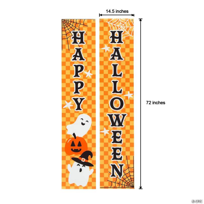 72" Fun & Fa-Boo-Lous Halloween Orange Checkerboard Polyester Vertical Banners Set - 2 Pc.