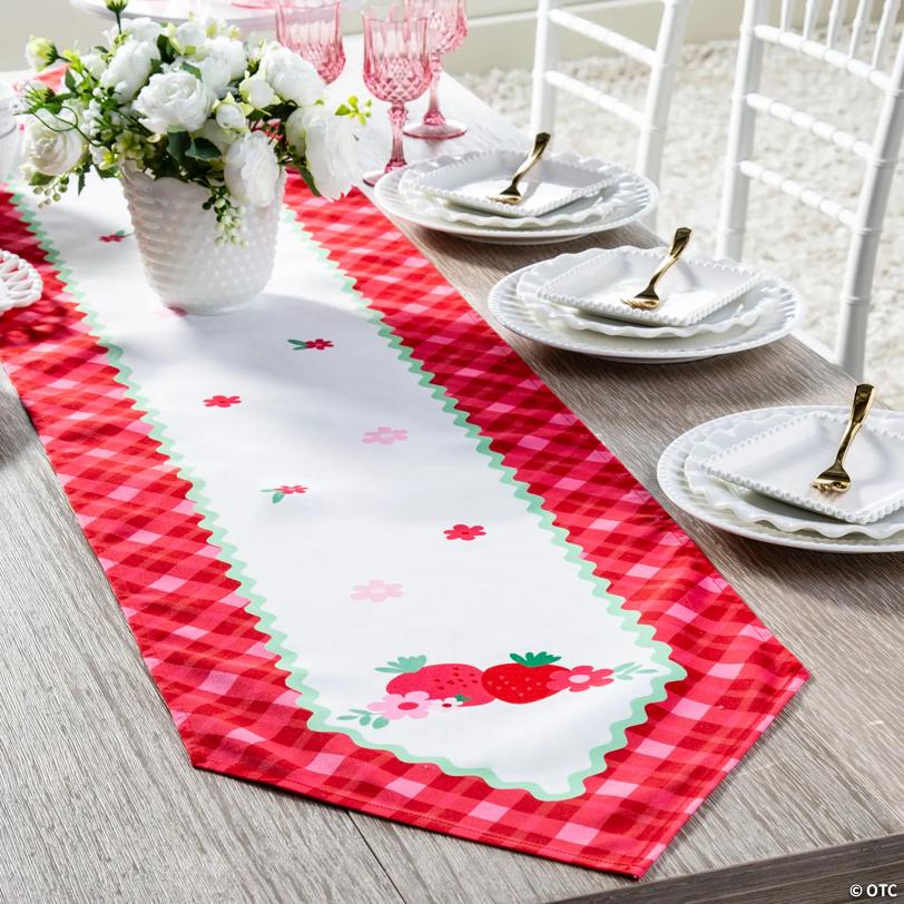 72" x 16" Love in Bloom Strawberries & Flowers Polyester Table Runner