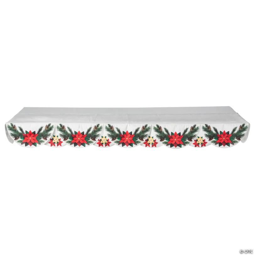 73" x 19" Christmas Poinsettia & Pine Needles Bunting Mantle Scarf