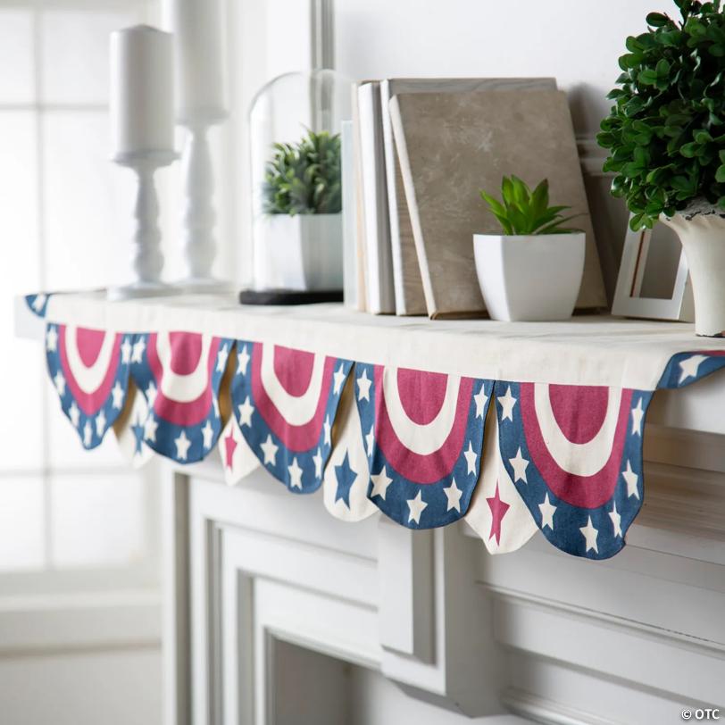 73" x 19" Vintage Americana Cotton Bunting Mantel Scarf