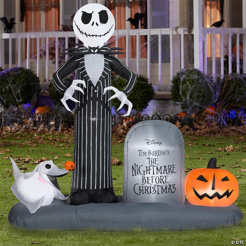 74" Blow-Up Inflatable Nightmare Before Christmas Jack Skellington in Graveyard with Built-In LED Lights Outdoor Yard Decoration