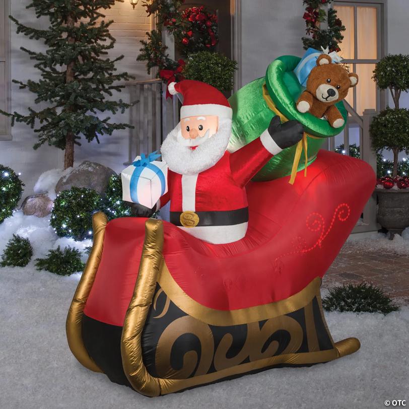 77" Blow-Up Inflatable Santa Sleigh with Built-In LED Lights Outdoor Yard Decoration