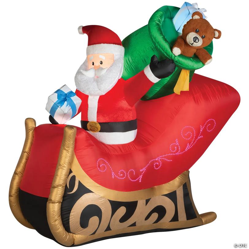 77" Blow-Up Inflatable Santa Sleigh with Built-In LED Lights Outdoor Yard Decoration