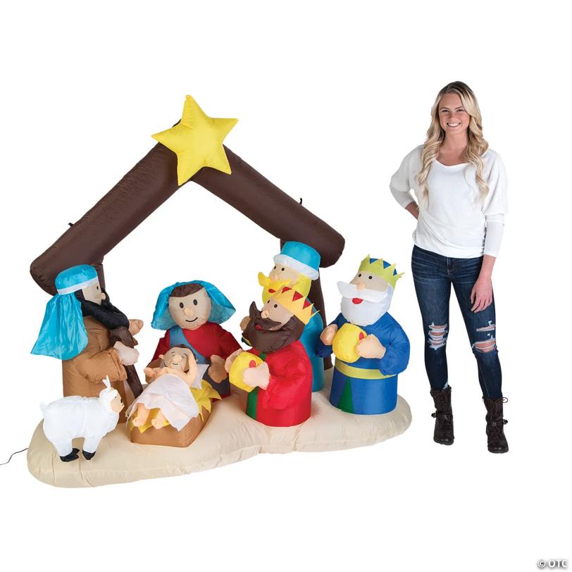 78" Outdoor Blow Up Inflatable Light-Up Nativity Scene