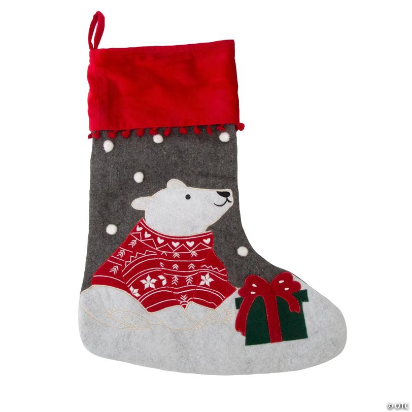 7 1/2" x 18" Multicolor Snowfall Polar Bear Woolen Felt Christmas Stocking