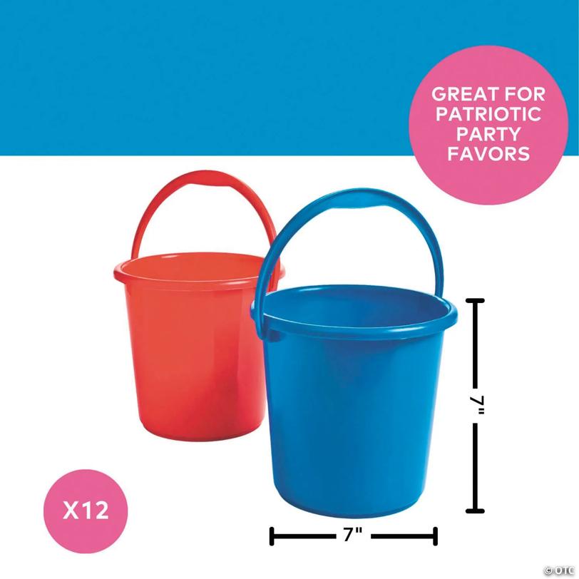 7" Patriotic Bright Red & Blue Sand Bucket Assortment - 12 Pc.