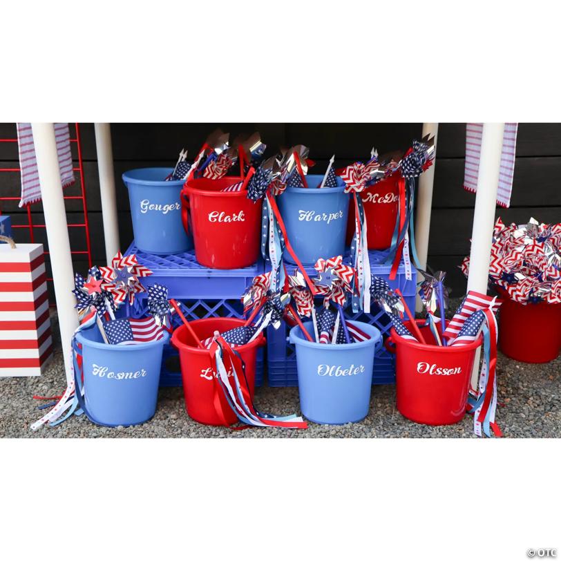 7" Patriotic Bright Red & Blue Sand Bucket Assortment - 12 Pc.