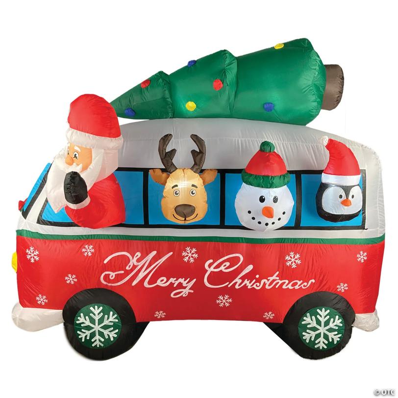 7' Santa Vintage Van  Inflatable Outdoor Yard Decoration