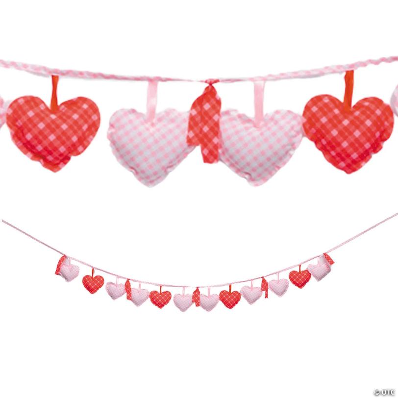 7 ft. Gingham Love in Bloom Ready-to-Hang Stuffed Heart & Bow Garland