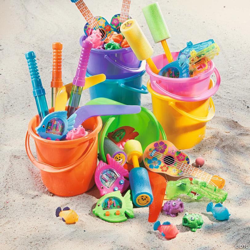 7" x 7" Solid Color Plastic Sand Bucket with Handle Assortment - 12 Pc.