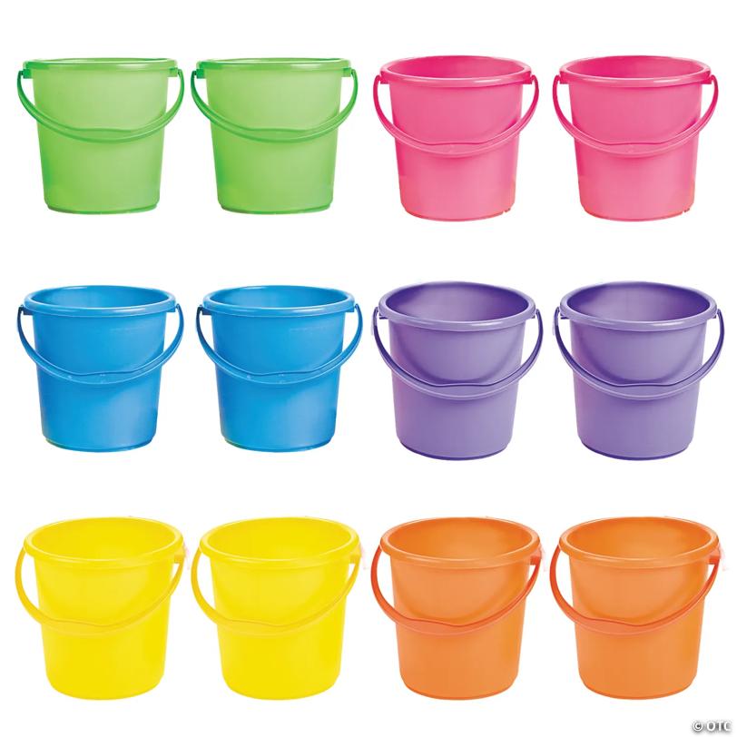 7" x 7" Solid Color Plastic Sand Bucket with Handle Assortment - 12 Pc.