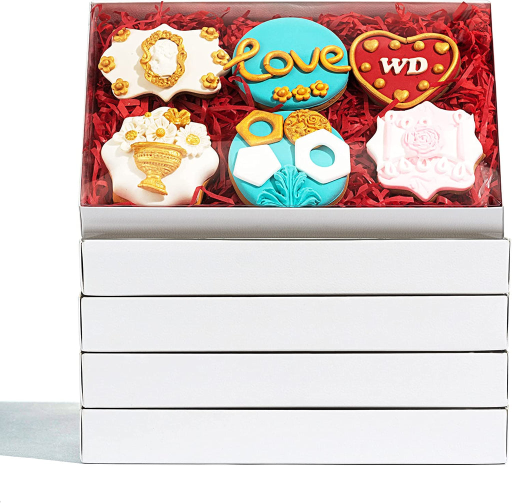 9.5" x 6" x 1.25" Transparent Clear lid White Bakery Boxes with Window Pastry Boxes for Strawberries, Cookies and Desserts