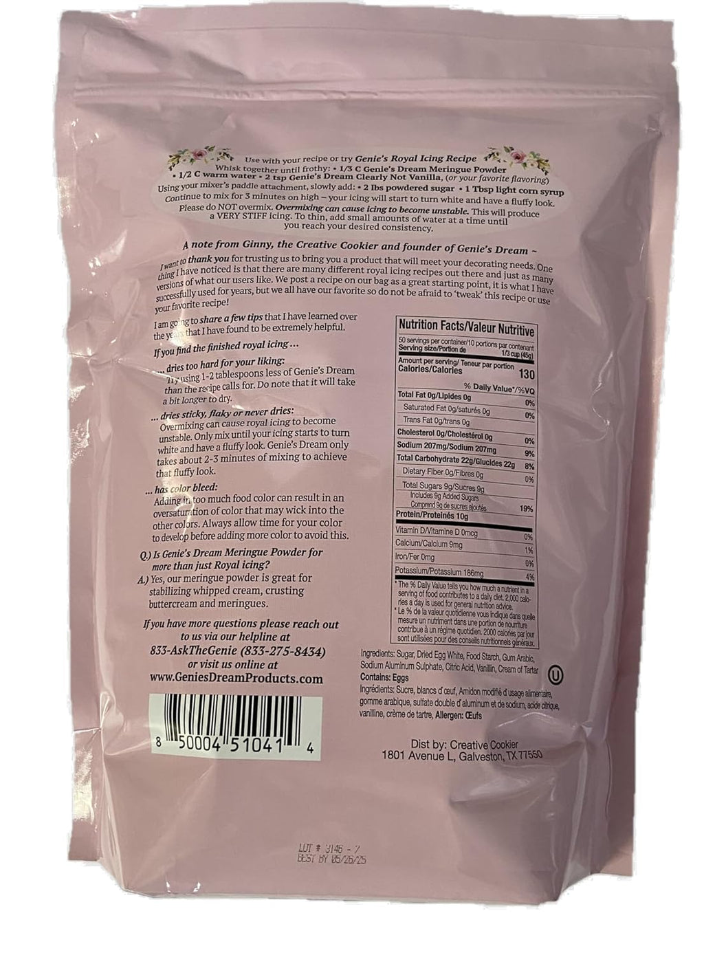 Genie's Dream Premium Meringue Powder 5lb poly pouch