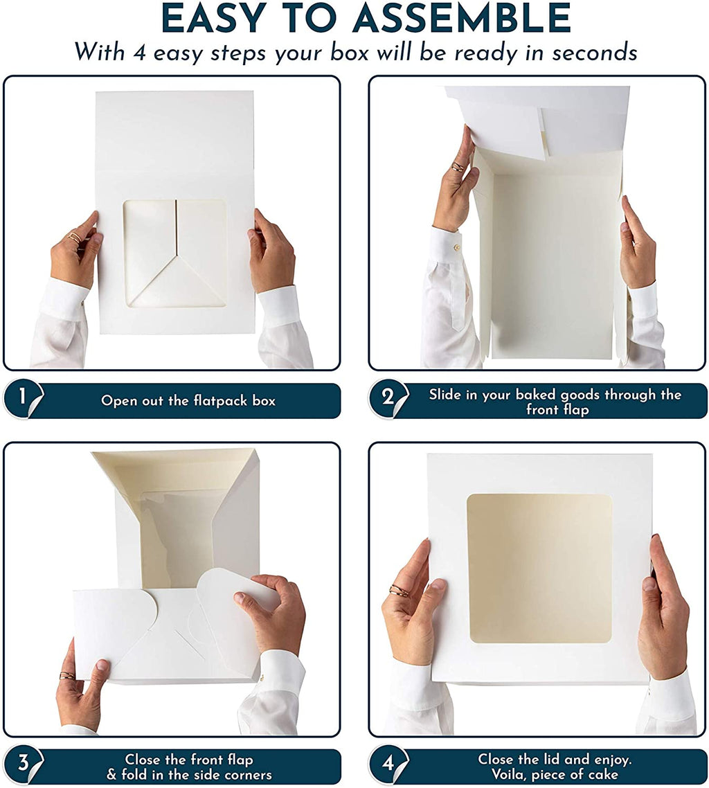 10 x 10 x 5" White Bakery Boxes with Window Pastry Boxes for Cakes, Cookies and Desserts