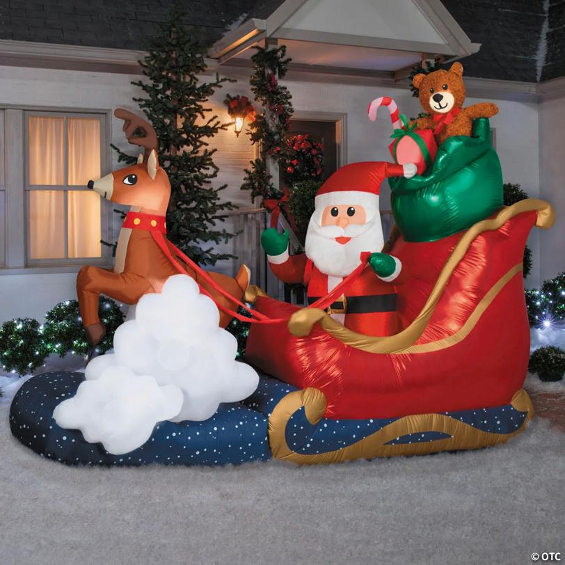 84" Airblown® Animated Luxe Waving Santa w/ Rocking Reindeer on a Cloud Inflatable Christmas Outdoor Yard Decor