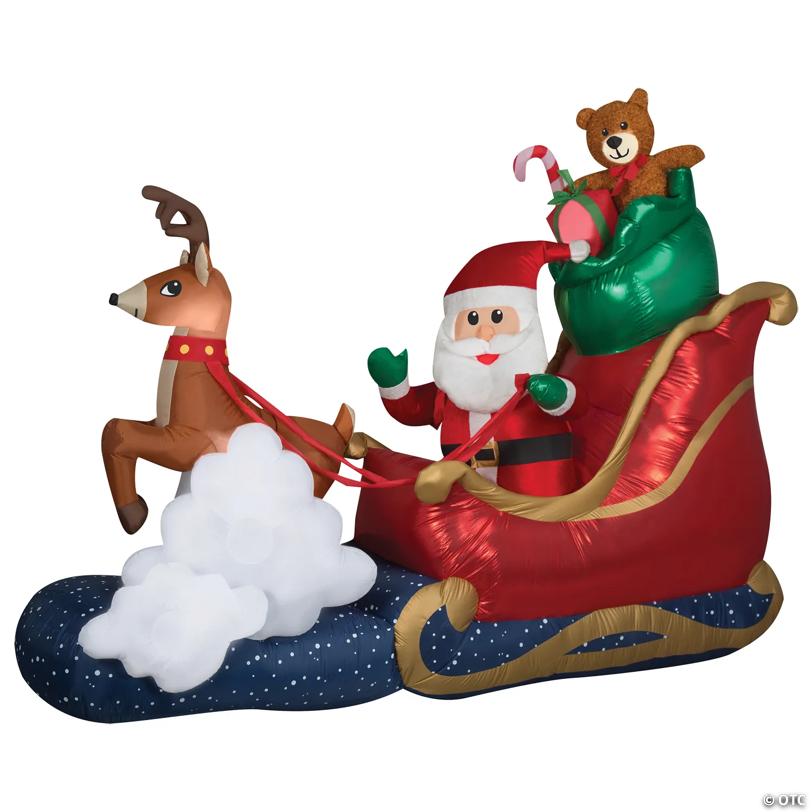 84" Airblown® Animated Luxe Waving Santa w/ Rocking Reindeer on a Cloud Inflatable Christmas Outdoor Yard Decor