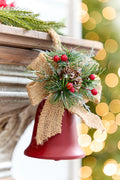 4" Holly & Pinecone Metal Bell Ornament